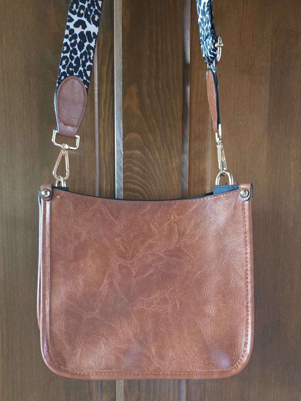 Cognac Crossbody Bag with Leopard Strap Like New